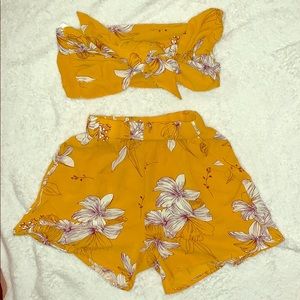 Two piece tie tropical flower outfit